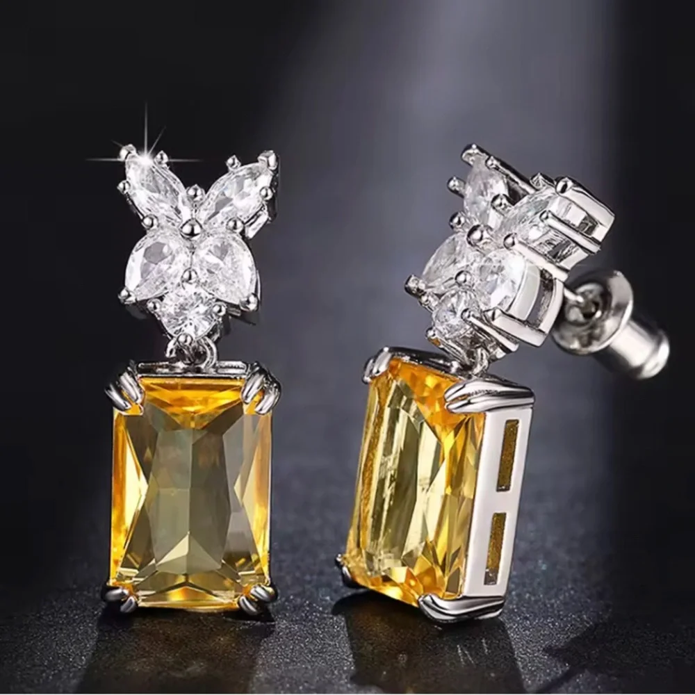 Yellow Crystal Drop Stud Earrings - Elegant Women's Jewelry